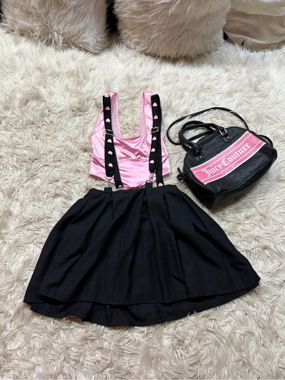 3-Pc Y2K Pastel Mall Goth Outfit Bundle - Hot Topic Skirt, Juicy Couture Bag